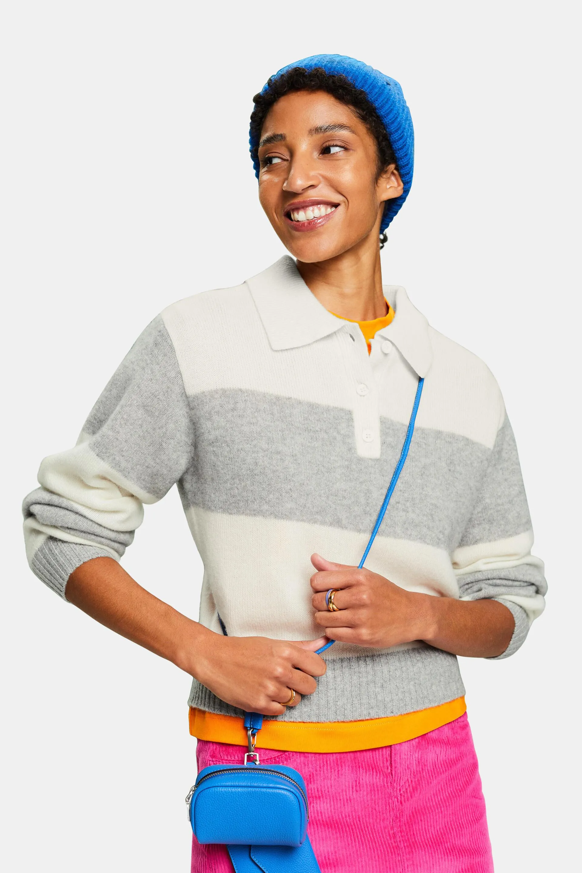 Pullover in cachemire stile polo a righe rugby
