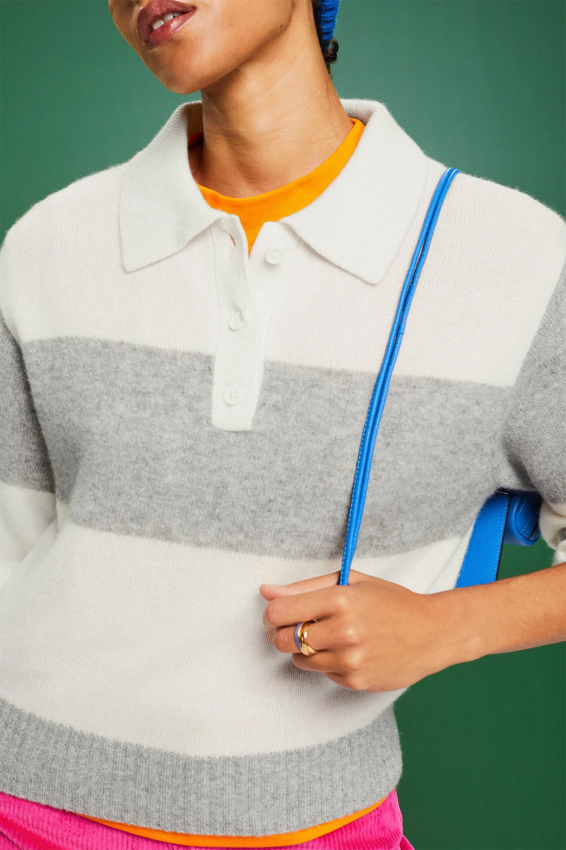 Pullover in cachemire stile polo a righe rugby