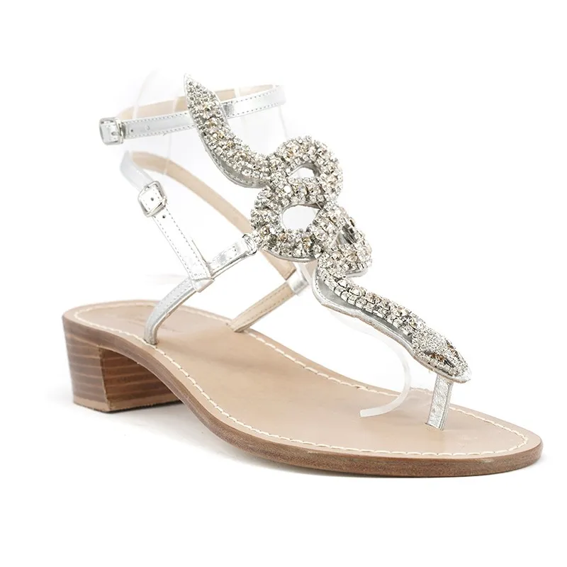 Sandali capri serpente a cavigliera argento