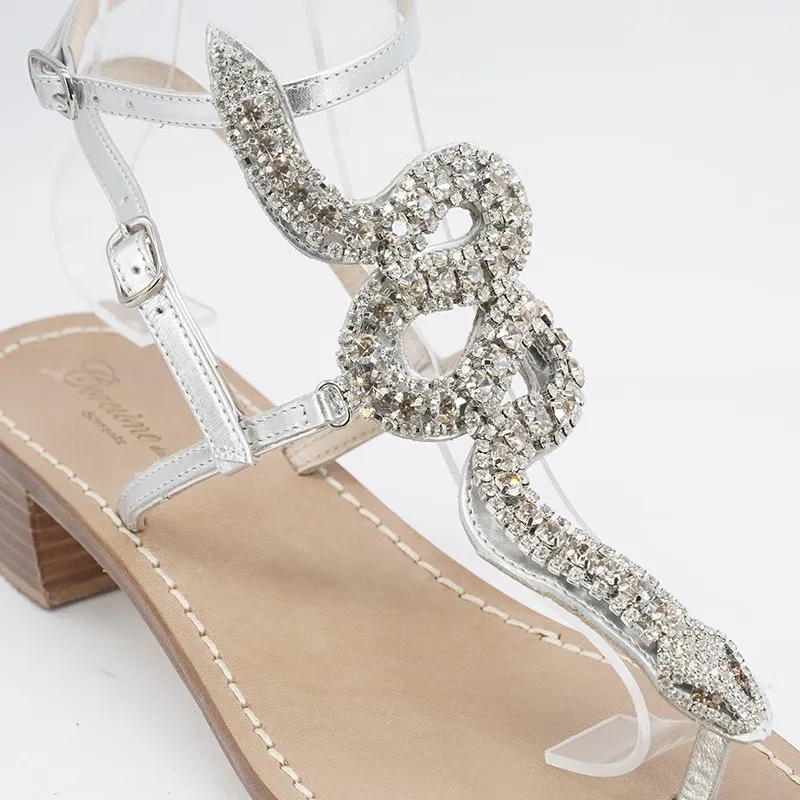 Sandali capri serpente a cavigliera argento