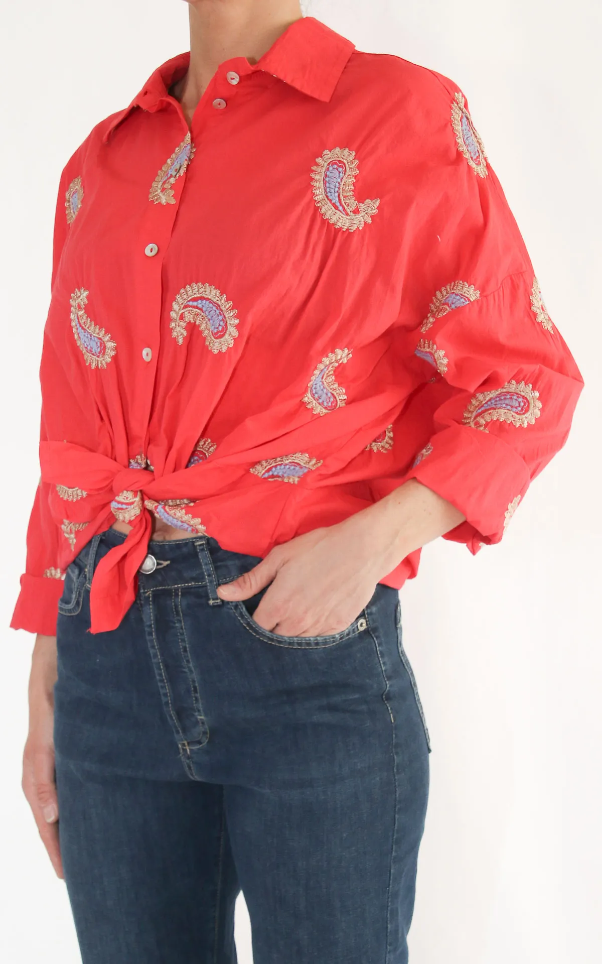 Susymix – Camicia ricamo cashmere – Rossa