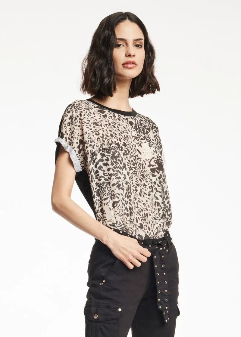 T-shirt lunga con motivo animalier