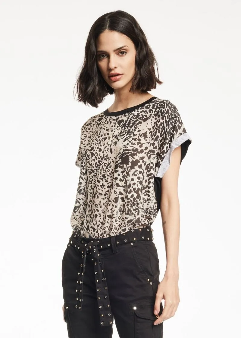 T-shirt lunga con motivo animalier