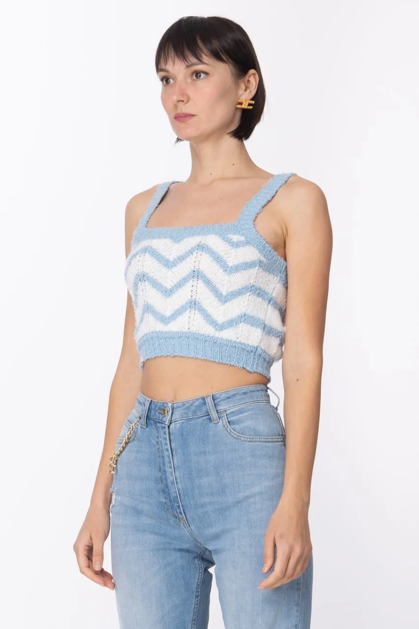 Top con bretelle e disegno chevron Avorio/Carta da Zucchero