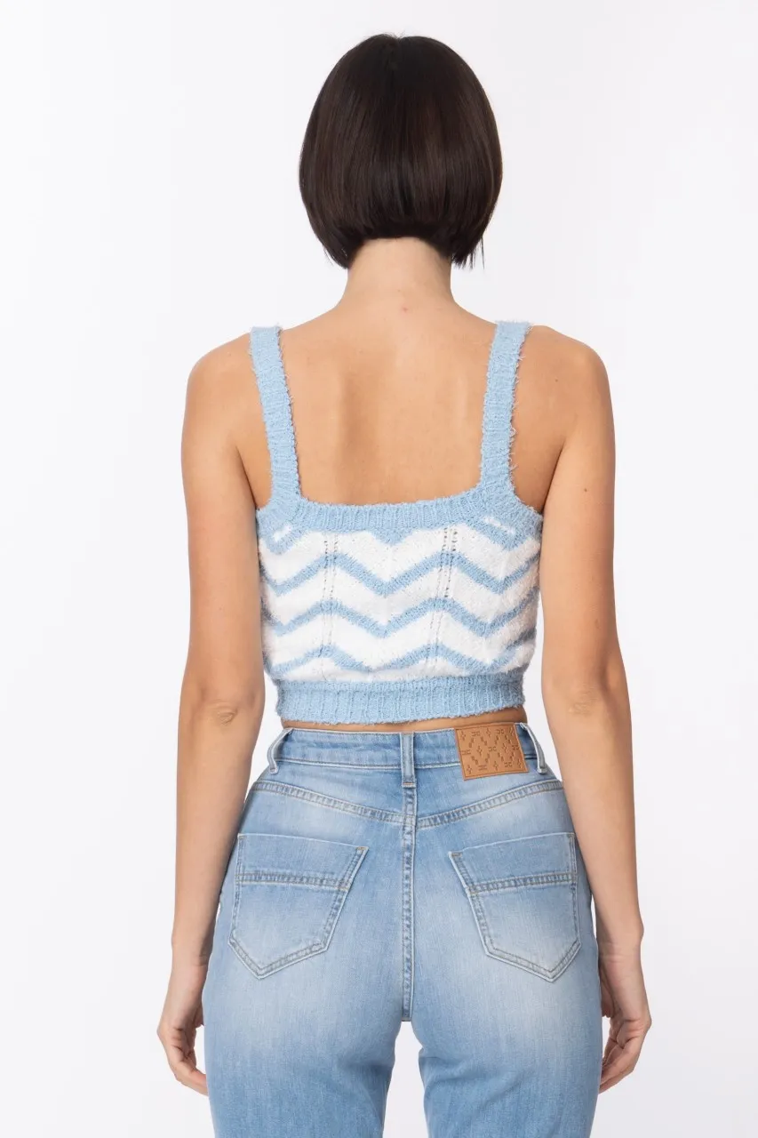 Top con bretelle e disegno chevron Avorio/Carta da Zucchero