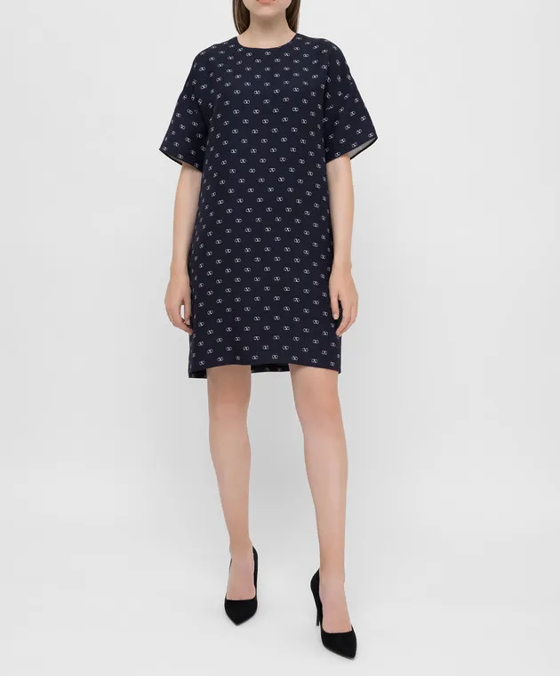 Valentino Abito in lana e seta blu navy SB3VANM14N9