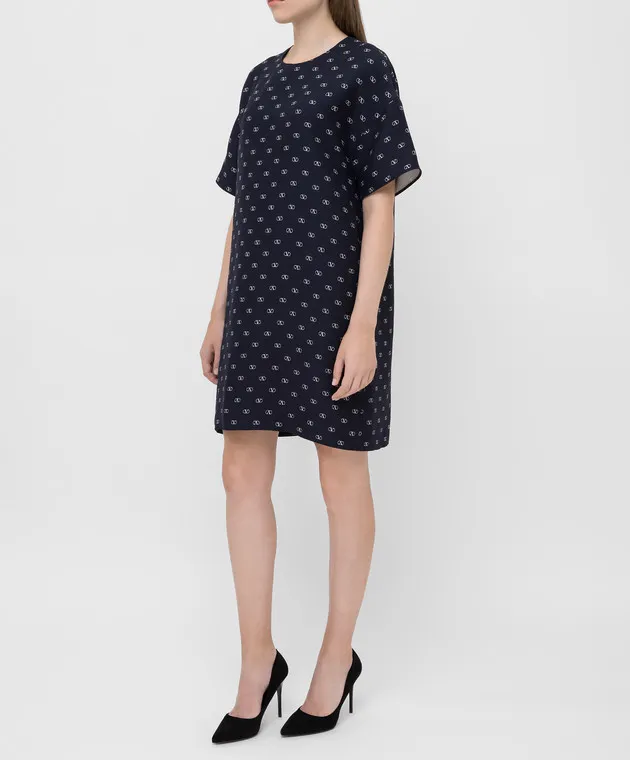 Valentino Abito in lana e seta blu navy SB3VANM14N9