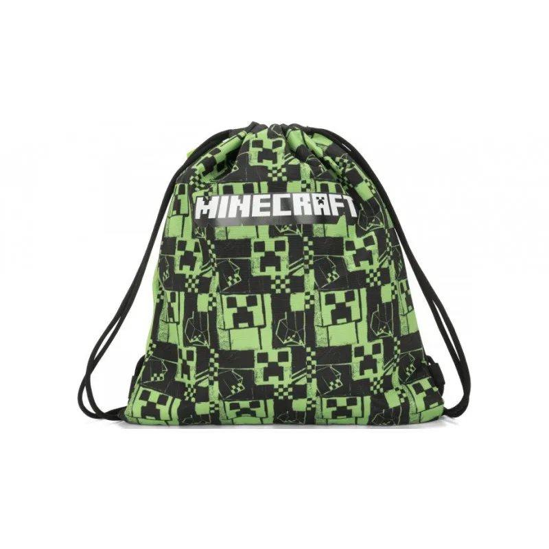 ZAINETTO COULISSE MINECRAFT MOJANG ORIGINAL ZAINO A SACCA 1 ZIP E SPALLACCI VERDE NERO PIXEL 42X35CM PANINI SCUOLA ITALY