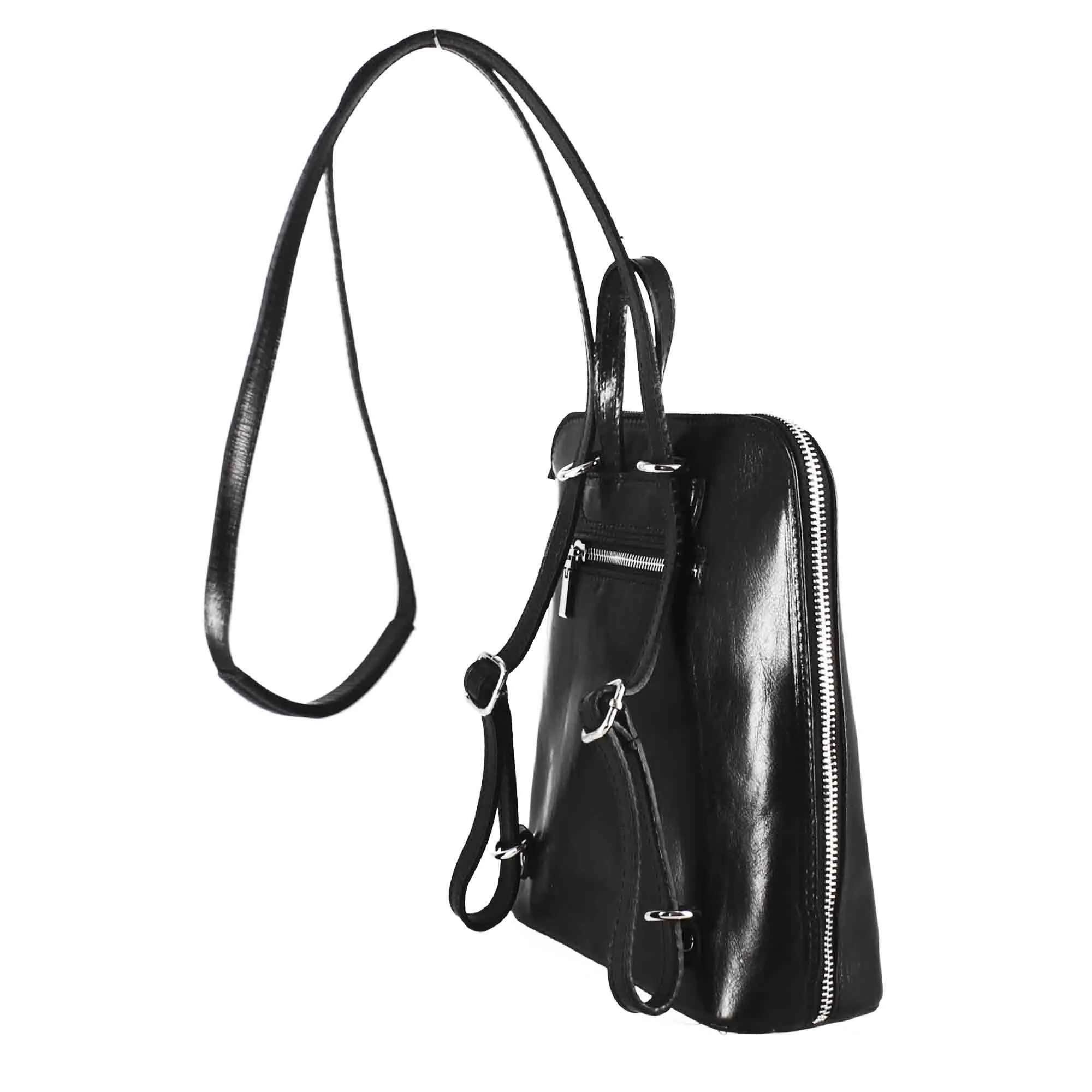 Zainetto Ginevra da donna in pelle liscia colore nero con cerniera