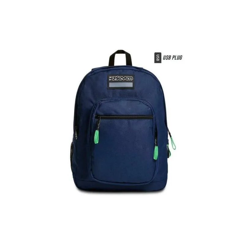 ZAINO SCUOLA SEVEN ORGANIZZATO + CAVO USB FREETHINK GRS UNISEX BLU 30X42X20CM 30LT GARANZIA 4 ANNI SEVEN ITALY